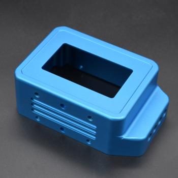 Electronics housing with soft sulphuric blue anodising